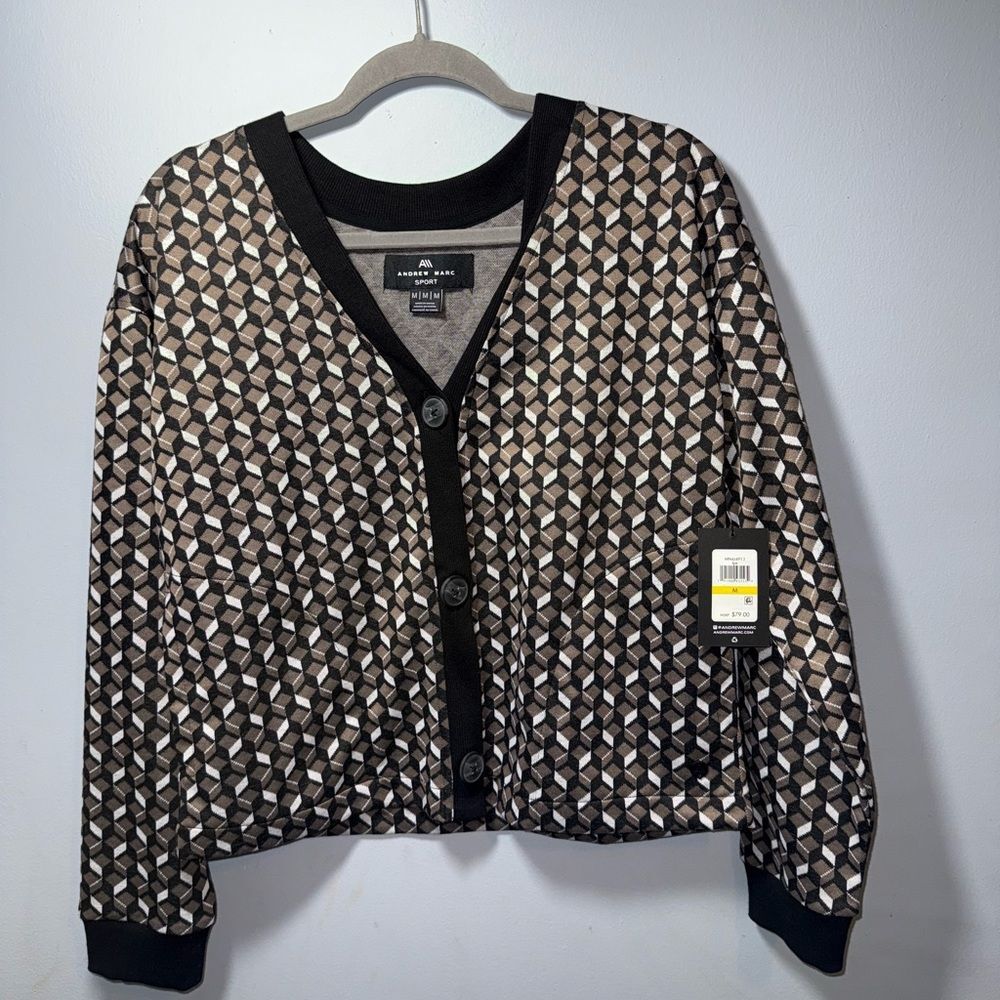 Andrew Marc Sport Geometric Button Down Sweater Size Medium NWT